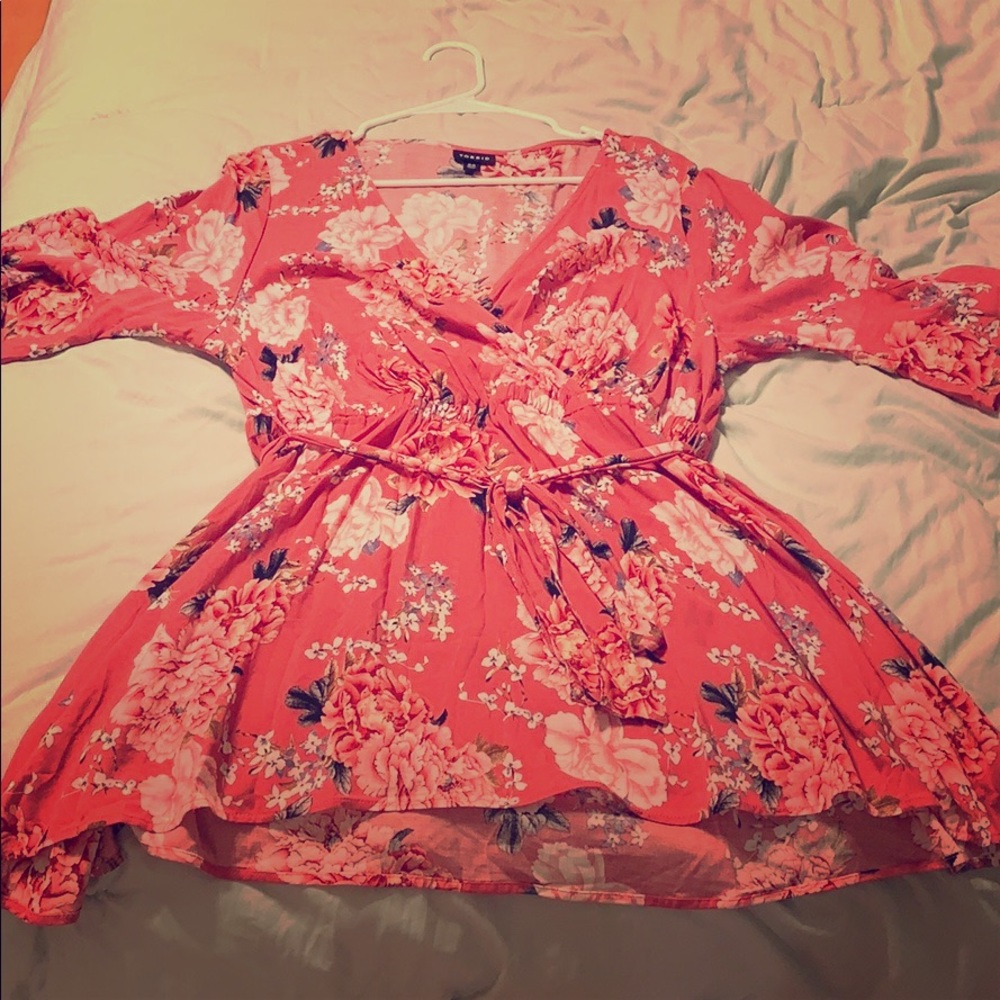 Torrid Coral Floral Print Blouse